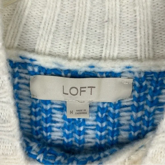 LOFT Fair Isle Pink Blue Mock Neck Sweater M - Picture 2 of 9